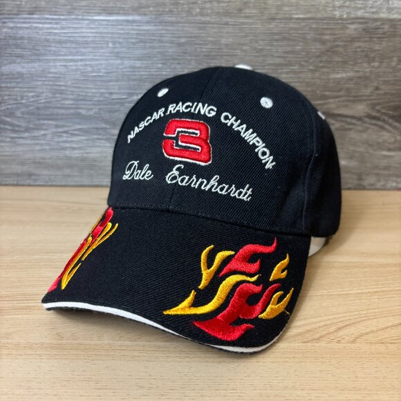 Vintage Dale Earnhardt Hat Cap Strap Back Black Nascar Racing Flames - Picture 1 of 9